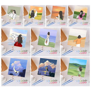 Nanafine【🚀Thai Shipping】  DIY จิตรกรรมสีน้ำมันดิจิตอล 20 * 20 ซม. จิตรกรรมดิจิตอลการ์ตูนคู่รักและการ์ตูนสาวจิตรกรรมดิจิตอลของเล่นกรอบไม้สาวของขวัญสำหรับเด็ก