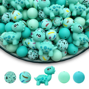 4/25PCS Dinosaur Silicone Beads Set - 4 Colors | Perfect for DIY Crafting Keychains Necklaces Bracelets & More