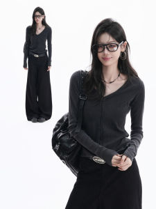 zuocisankon | Áo Thun Dài Tay Form Slim Fit V-Neck Thông Gió