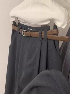 Gray Woolen Wide Leg Pants Womens Comfortable Slimming Long Pants High Waist Drapey Texture Suit Pants Commute Style Korean Version