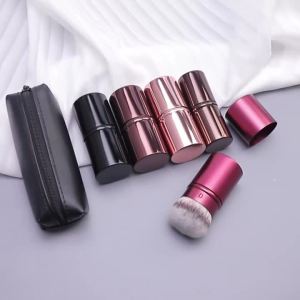 2pcs Short Handle Retractable Foundation Brush Without Powder + Retractable Brush Storage Bag Easy to Store and Portable