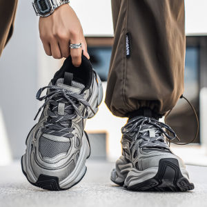 Mens 2025 New Winter Mesh Sports Shoes Thick Bottom Dad Shoes Soft Bottom Running Versatile Hong Kong Style Trendy Shoes