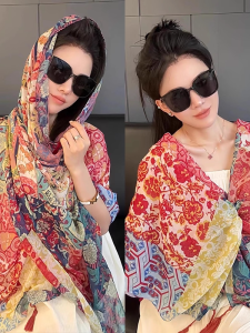 XUANXUAN | Travel Style Womens Shawl Lightweight Summer Beach Northwest Prairie New 2025 Plant Floral Pattern Polyester Fiber Scarf