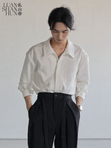 Retro Ming Style Stand Collar Shirt Foldable Long Sleeve Lantern Youth Fashion Standard Fit Polyester Cotton Blend Casual Wear