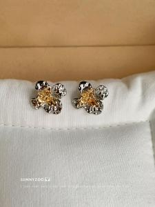 SunnyZoo Moon Silver Gold Color Collision Texture Flower Earrings Korean Style Alloy Plant Floral Womens Fashion Jewelry