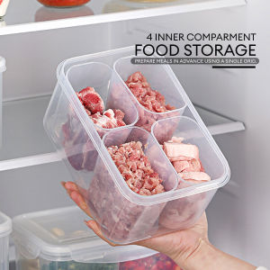 Locaupin Airtight Locking Lid Removable 4 Inner Compartment Fridge Organizer Container Meat Fruits Vegetable Keeper