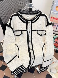 เสื้อคาร์ดิแกนถักหลวมๆ สำหรับผู้ชาย ทรงหลวมๆ สไตล์ฝรั่งเศส ทรงหลวมๆ สำหรับใส่ไปทำงาน ฤดูใบไม้ร่วง 2025 ผ้าฝ้ายผสมโพลีเอสเตอร์