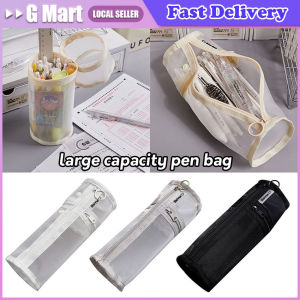 Standable Minimalist Transparent Mesh Pencil Case Large Capacity Flip-Top Solid Color Pen Holder Portable Stationery Storage Bag Minimalist Mesh Dual Purpose Makeup Brush Organizer Portable Large Capacity Flap Pure Color Brush Sleeve Travel Storage Bag