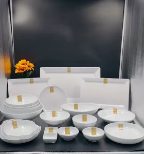 GoldenHorse Gold ตราโกลด์เด้น ฮอร์ส ชุดจานชามเมลามีนแท้ 100% ทรงญี่ปุ่น (สีขาว)