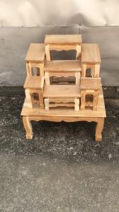 MAITHAI  (ครบชุดรวมฐาน)โต๊ะพระ โต๊ะหมู่บูชาพระ โต๊ะหมู่ ไม้สักแท้ หมู่ 7 หน้า 5 กว้าง 46 ซม. ยาว 59 ซม. สูง 67 ซม.ไม่ได้ทำสี