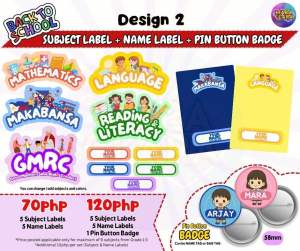 Subject and Name Sticker Label Name Tag Pin Button Badge