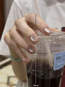 Handmade Ice Crystal Pure Color Glass Bead Cats Eye Grey Series Bean Nail Art Stickers White Enhancing High-End Feel Short round