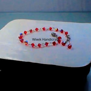 Gelang Wanita Swarovski Asli Merah Siam 4 mm Stainless Tahan Karat Hadiah