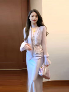 CHANGTONG | Elegant V-neck Top and Fish-tail Skirt Set