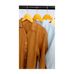 Atasan Kemeja Wanita Polos Linen Rami Lengan Mangset Modern Stylish Warna Mocca