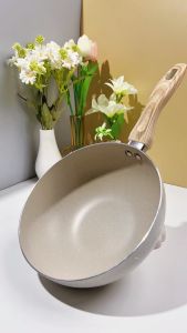 WOK PAN Venice 20cm Wajan Marble Anti Lengket Panci Penggorengan Silicone Handle Tahan Panas Premium