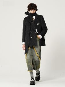 Retro Handmade Flocking เดนิม ยาว กระโปรง แฟชั่น ลำลอง แบรนด์ดีไซเนอร์ 4Mile Street Rock Natural เอว H-Shape ผ้าฝ้าย 100%