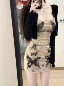 Sweet And Spicy Light Mature Style Dress Womens Autumn Taier Tea System Cardigan Sleeveless Short Skirt Two-Piece Set