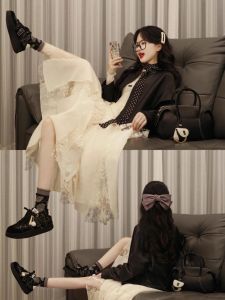 XUECAIQI | Complete Autumn Outfit Pairing Black Leather and Lace 2 Pieces
