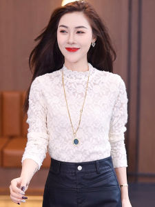 Lace Trim Slim Fit Half High Collar T-Shirt Womens Fashionable Ageless Inner Wear Beautiful Korean Style Long Sleeve Winter Top