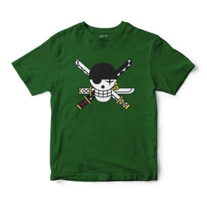 Bandai | Mens One Piece Anime T-Shirt Dark Green Skull Sword Graphic Cotton Tee Casual Otaku Streetwear for Daily Campus Home Wear