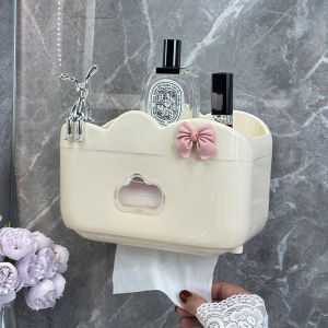 Bathroom Toilet Paper Holder Wall Mounted Waterproof No Drilling Required Tissue Box Storage Shelf Roll Paper Silver Sweet