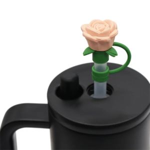 Hot 9-10mm Rose Flower Straw Cover for Stanley Large Silicone Diameter Heat-resistant Dust Proof Straw Plug Cap Cup Accessorie