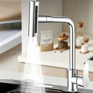4-Mode Waterfall Kitchen Faucet 360° Rotating Swing Arm Hot & Cold Stainless Steel Sink Tap Deck Mount