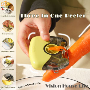 3 in 1 Stainless Steel Rotary Vegetable Peeler Multi Functional Fruit Scraper Household Fruit Planer with Non Slip Handle Kitchen Potato Peeler Apple Sharpener Perfect Peels of Vegetables and Fruits