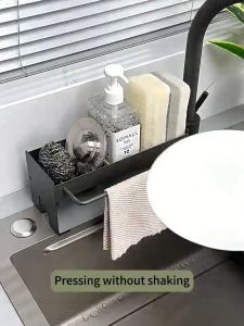 MEIDOO Kitchen Sponge Organizer Rack Countertop Sink Storage Drain Rack Black/Gray