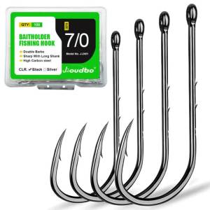 Baitholder Fishing Hooks Long Shank Beak Baitholder Hooks100Pcs Silver/Black Bait Holder Jig Fishing Hooks Size:12#-5/0#