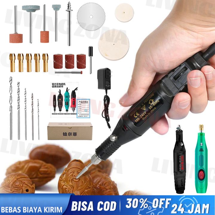 24pcs/Set Mesin Gerinda Mini Elektrik 100V-240V Pengaturan Tanpa Langkah Kecepatan Electric Grinder Mengukir Alat Pena Bor Mini Alat Pena Ukir Listrik Penggiling 3000-18000 Putaran/Menit untuk Milling Polishing