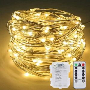 10M LED Fairy Silver Wire String Light Battery Box with Remote Control Wedding Garland Lamp Christmas Home Party Decoration