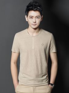 ROMON | Lomond Ice Silk Linen Short Sleeve T-Shirt Mens Summer Business Casual Round Neck Loose Fit Comfortable Breathable Tee