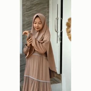 Gamis Syarii YETTA Rayon Twill Set Hijab Pet Syari | Dress Muslimah Set Khimar Jumbo Rayon Polos Susun