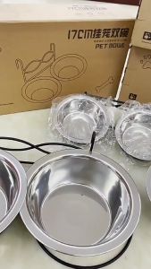 Chén gắn chuồng cho Chó Mèo bằng Inox có giá đỡ - Love Pets Shop