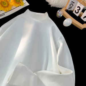 เสื้อยืดคอปกสูงสีดำ ทรงหลวม แขนยาว สำหรับผู้ชาย ฤดูใบไม้ร่วง/ฤดูหนาว เสื้อชั้นในสำหรับใส่ในชุดสูท เสื้อผ้าผู้ชาย