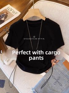 Black Regular Shoulder Slimming Short Tshirt