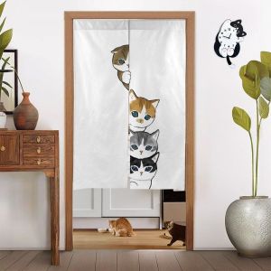 Rèm Cửa Hình Mèo Hoạt Hình Dễ Thương Kawaii Noren Nửa Vách Ngăn Phòng Riêng Tư Cho Nhà Bếp Phòng Ngủ Thẩm Mỹ Trang Trí Nhà Bằng Vải Polyester Chống Nước