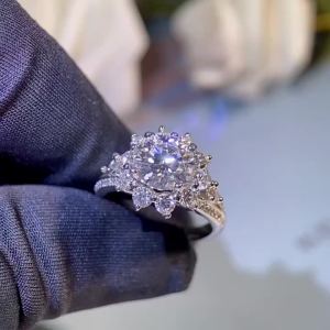 Sunflower Luxury 925 Silver Ring for Women 3ct Moissanite Set in PT950 Platinum 3.0 Carat Elegant Jewelry