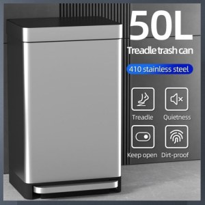 Hotel Commercial 50L stainless trash can for room big with pedal Household Kitchen garbage bin with cover outdoor with Liner creative silent garbage cans