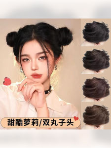 Quiet Brand Womens Double Bun Hair Wig with Artificial Flowers and Voluminizing Powder Lazy Hair Accessory in Japanese and South Korean Style