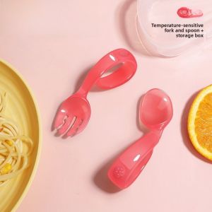 Baby Feeding Training Spoon Temperature Sensing Spoon Toddler Independent Eating Utensils Child Feeding Dinnerware Set PP Material
