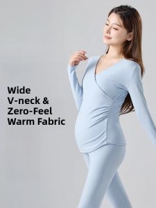 dr.domo | Pregnant Women Thermal Underwear Set Breastfeeding Postpartum Warm Sleepwear Moon Clothes German Velvet Lactation Opening