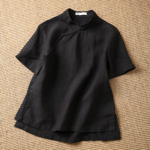 Export Export Daily Order Foreign Order Cheongsam Top Womens National Style Easiest for Match Ethnic Style Linen Modified Short Sleeve Tea Art Clothes