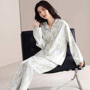 MiiOW | Pure Cotton Long Sleeve Sleepwear Set For Women Casual Home Clothes Large Size Simple Design Spring Autumn Seasonal Wear