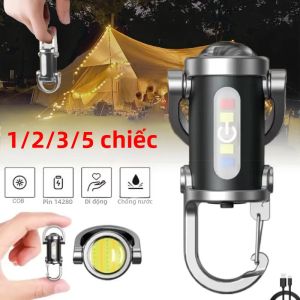 Mini COB Siêu Sáng Đèn Pin LED Sạc Móc Khóa Di Động Chống Nước Cắm Trại Bỏ Túi Đèn Móc Khóa Đèn Treo 1-5 Chiếc