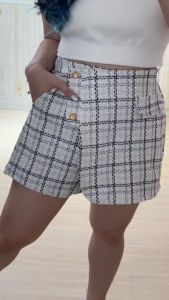 4964 Winter Tweed Gold Skort Wanita Import Rok Celana Korea Highwaist