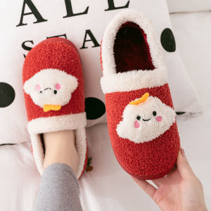 Warm Fleece Winter Slippers Womens Cute Backless Home Couples Thick Bottom Indoor Warm Slippers Rubber TPR Youth Home Use