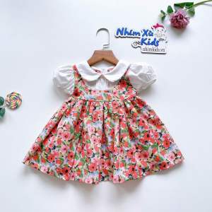 Váy Hoa Cam Bé Gái 4 Đến 28kg Chất Thô Nhật Phối Lụa Mát Rượi - V022